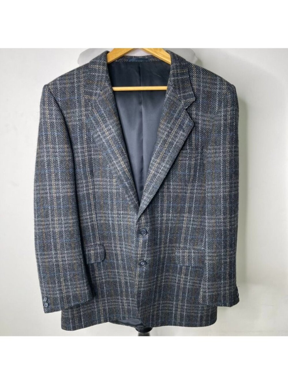 JAEGER Men Blue Plaid Tweed Blazer Sport Coat Suit Jacket 2 Button Size 50R VTG